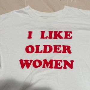 White Short Sleeve Tee with Red Statement Print